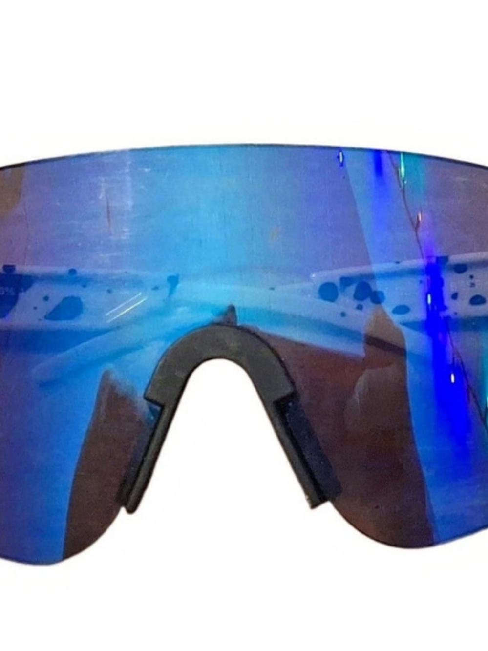 Shield Tinted Sunglasses in White & Black Spotted Splatter Paint Visor